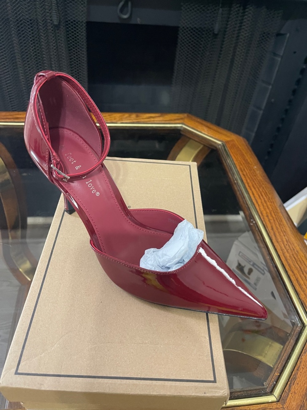 On The Road Burgundy Patent Ankle-Strap Pointed Pump